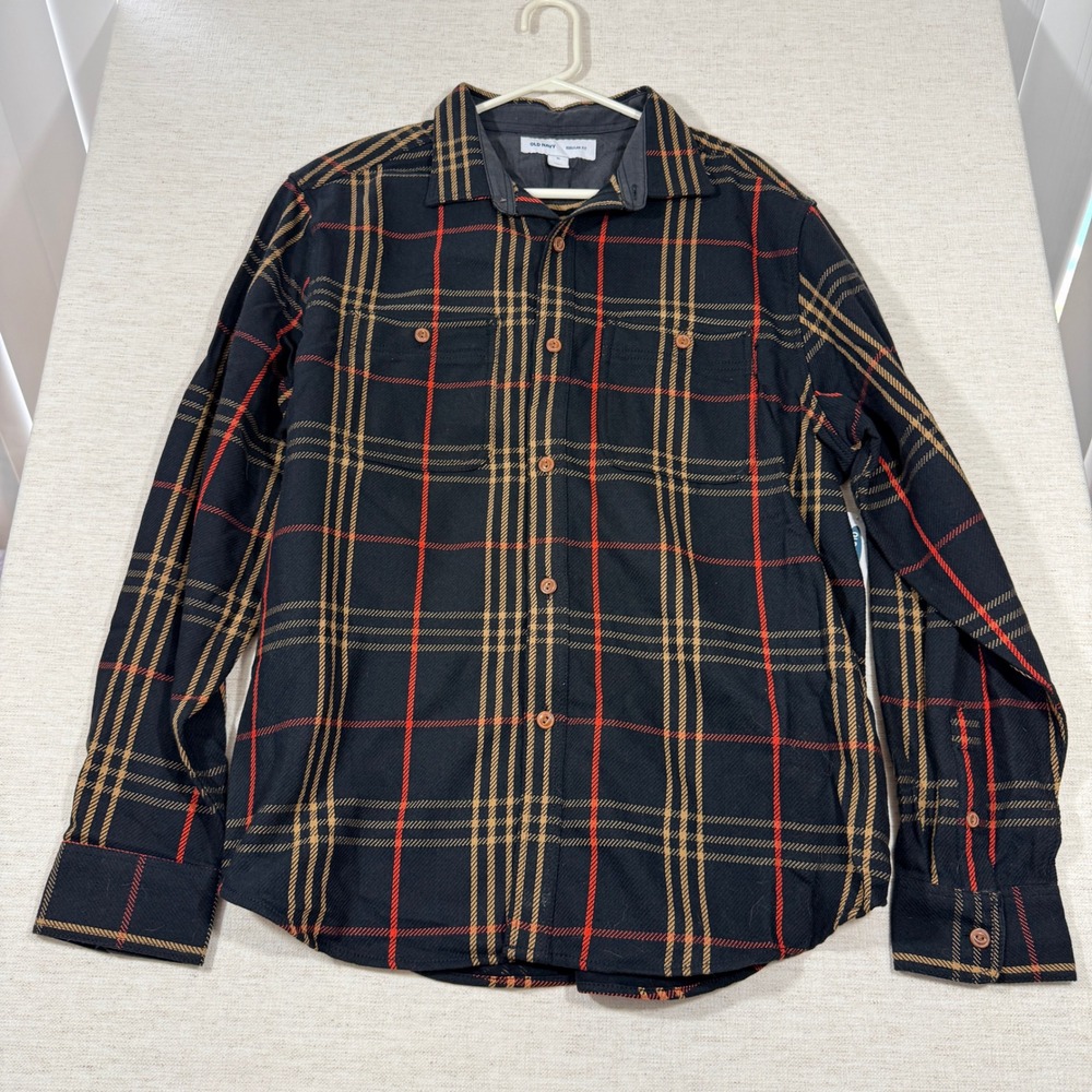 Old Navy Button Up Shirt Mens XL Black Plaid New Mac Twill Regular Fit 481433-00